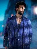 Men’s navy embroidered kurta set paired with matching plazo pants – Kora by Nilesh Mitesh
