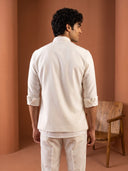 Cream Terry Rayon Bandi Shirt with Multi-Color Botanical Embroidery
