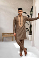 Olive Green Linen Embroidered Kurta and Palazzo