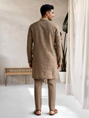 Olive Green Linen Embroidered Kurta and Palazzo