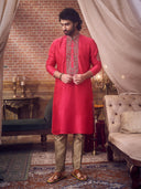 Graceful Pink & Antique Gold Embroidered Kurta Set