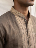 Olive Green Linen Embroidered Kurta and Palazzo