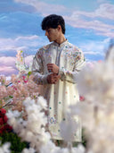 Cream Rose Silk Embroidered Kurta Set with Dupatta – Carnival Collection