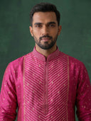 Pink Silk Kurta Set with White Aligarhi for Men – Royal Ethnic Wear - KORANM