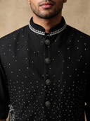 Black Terry Rayon Bandi Shirt with Embroidery