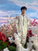 Cream Rose Silk Embroidered Kurta Set with Dupatta – Carnival Collection