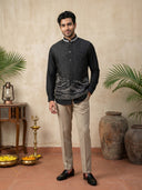 Black Terry Rayon Bandi Shirt with Embroidery