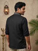 Black Terry Rayon Bandi Shirt with Embroidery