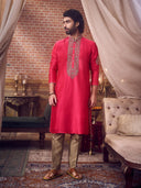 Graceful Pink & Antique Gold Embroidered Kurta Set