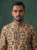 Pink Silk Kurta Set with White Aligarhi for Men | Reception & Festive Wear - KORANM