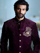 Meezaan Jafri wearing royal purple velvet Bandhgala Jodhpuri set - Kora by Nilesh Mitesh