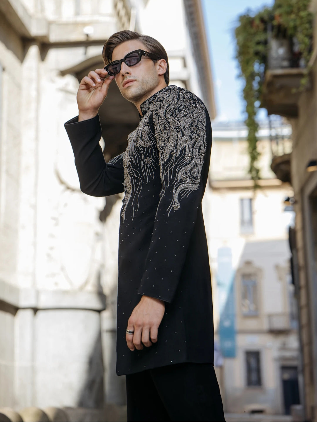 Classic Black Bumario Indo Western Set - KORANM