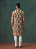 Pink Silk Kurta Set with White Aligarhi for Men | Reception & Festive Wear - KORANM