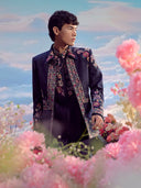 Navy Velvet Embroidered Jodhpuri Set