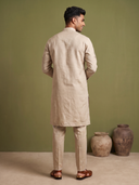 Natural Beige Linen Embroidered Pocket Kurta & Palazzo Set