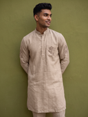 Natural Beige Linen Embroidered Pocket Kurta & Palazzo Set