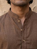 Brown Linen Embroidered Kurta with Aligarhi Bottoms