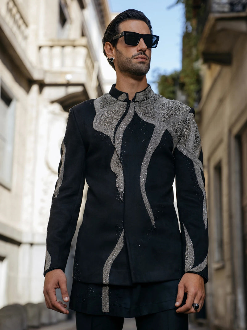 Premium Black Velvet Scuba Indo Western Set - KORANM