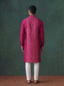 Pink Silk Kurta Set with White Aligarhi for Men – Royal Ethnic Wear - KORANM