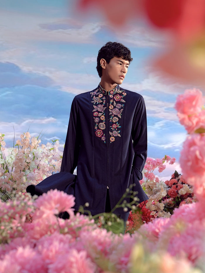 Navy Ulan Embroidered Jodhpuri Set - KORANM