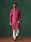 Pink Silk Kurta Set with White Aligarhi for Men – Royal Ethnic Wear - KORANM