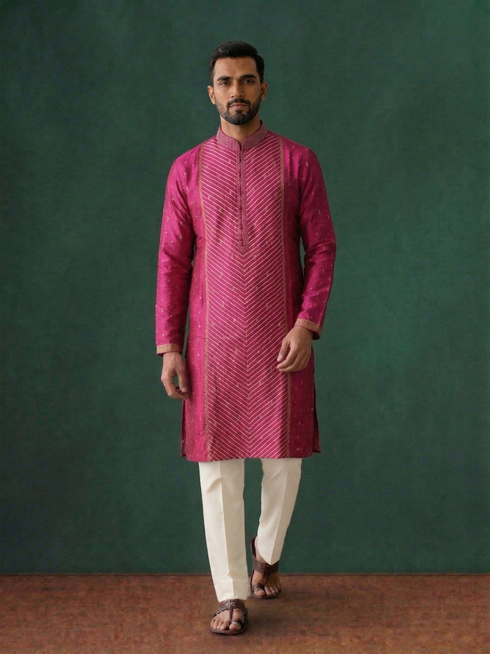 Pink Silk Kurta Set with White Aligarhi for Men – Royal Ethnic Wear - KORANM
