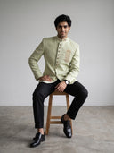 Pista Green Chest Embroidered Silk Jodhpuri Set