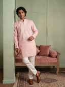 Onion Pink Linen Lace Embroidered Kurta and Palazzo