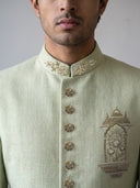 Pista Green Chest Embroidered Silk Jodhpuri Set