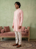 Onion Pink Linen Lace Embroidered Kurta and Palazzo