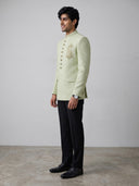 Pista Green Chest Embroidered Silk Jodhpuri Set