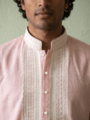 Onion Pink Linen Lace Embroidered Kurta and Palazzo