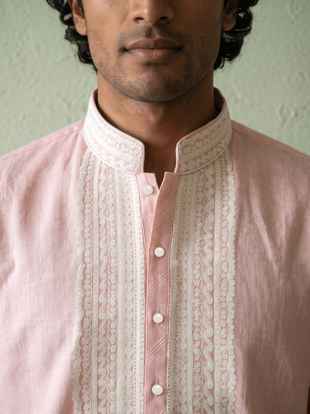 Onion Pink Linen Lace Embroidered Kurta and Palazzo - KORANM