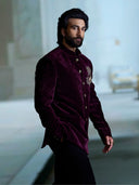 Men’s royal purple embroidered Bandhgala Jodhpuri with black pants – Kora by Nilesh Mitesh