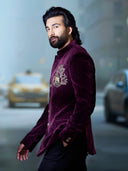 Celebrity-inspired velvet Bandhgala outfit for weddings and receptions – Kora by Nilesh Mitesh