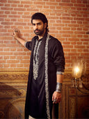 Classic Black Embroidered Linen Kurta Set