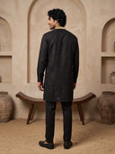 Black Linen Multi-Color Embroidered Kurta and Palazzo