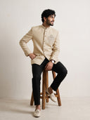 Natural Chest Motif Embroidered Silk Jodhpuri Set