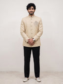 Natural Chest Motif Embroidered Silk Jodhpuri Set