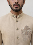 Natural Chest Motif Embroidered Silk Jodhpuri Set