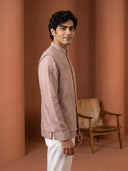 Onion Pink Linen Bandi Shirt with Tone-on-Tone Floral Hand Embroidery