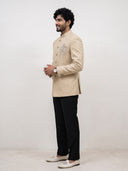 Natural Chest Motif Embroidered Silk Jodhpuri Set