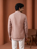 Onion Pink Linen Bandi Shirt with Tone-on-Tone Floral Hand Embroidery