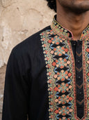 Black Linen Multi-Color Embroidered Kurta and Palazzo