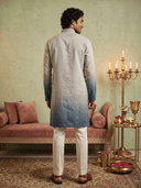 Indigo & Natural Ombré Linen Embroidered Kurta & Palazzo Set - KORANM