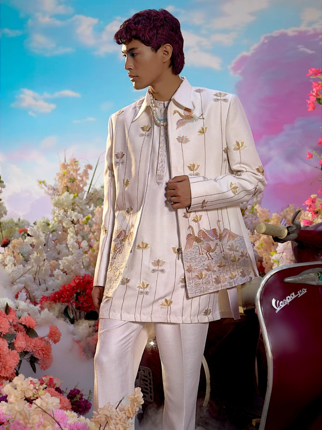 Embroidered Jodhpuri Set Inspired by the Serenity of Blooming Gardens - KORANM