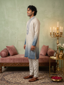 Indigo & Natural Ombré Linen Embroidered Kurta & Palazzo Set - KORANM