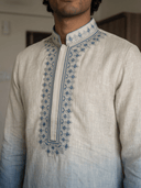 Indigo & Natural Ombré Linen Embroidered Kurta & Palazzo Set - KORANM