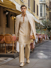 Classic Cream Jali Silk Indo Western Set - KORANM