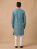 Green Silk Kurta Set with White Aligarhi – Tribal Embroidered Ethnic Wear